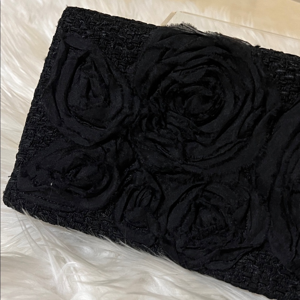 St. John Black Clutch with Floral Design